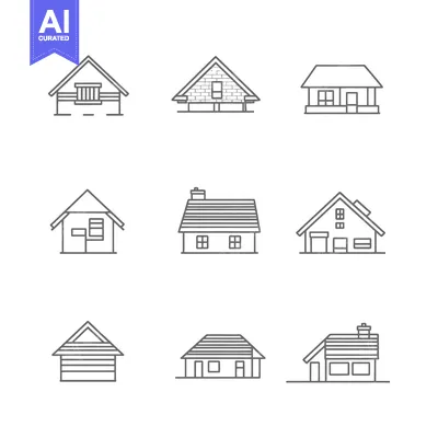 Aset premium populer: Nine Different Line Drawings of Houses