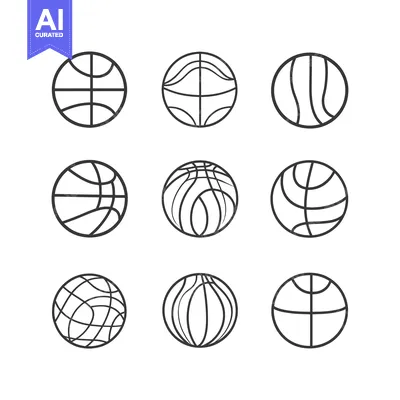 Aset premium populer: Nine Different Outline Designs of a Basketball