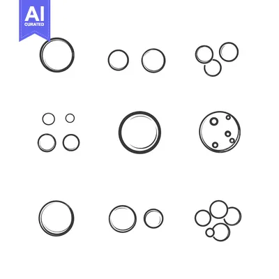 Aset desain premium: Nine different sized circular ring outlines arranged in a grid