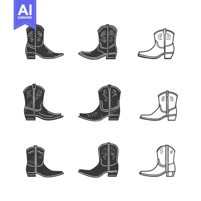 Nine Different Styles of Cowboy Boots with Elaborate Detail