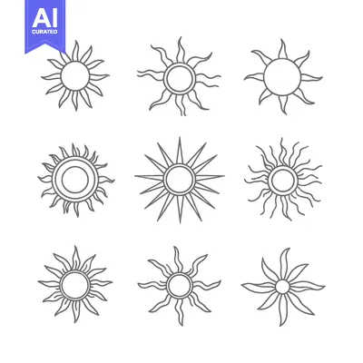 Aset premium populer: Nine Different Sun Symbols with Varying Ray Shapes