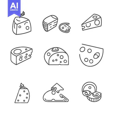 Popular premium asset: Nine Different Types of Cheese Illustrated with Line Drawings
