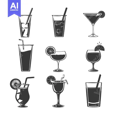 Nine Different Types of Cocktails and Drinks with Straws and Garnish