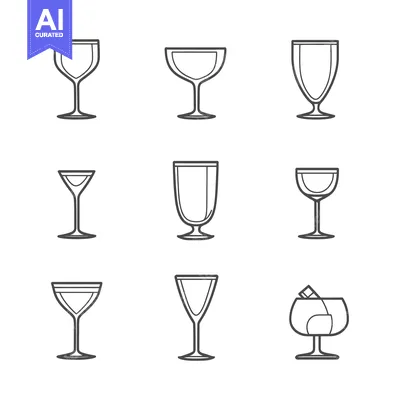 Nine Different Types of Wine Glasses in Outline Form