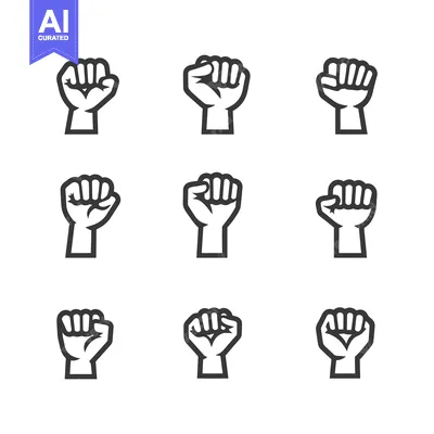 Aset desain premium: Nine Different Variations of a Clenched Fist Icon