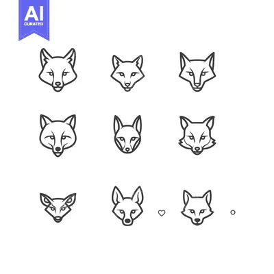 Nine Fox Head Line Art Illustrations with Subtle Variations in Design