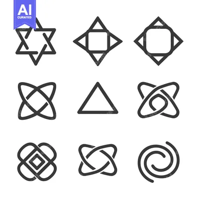 Premium design asset: Nine Geometric Shapes Consisting of Lines and Curves