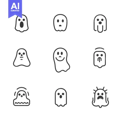 Nine Ghost Emojis with Different Facial Expressions