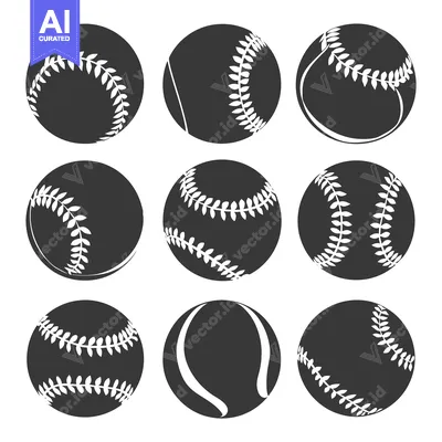Premium design asset: Nine Gray Baseball Icons with White Stitching