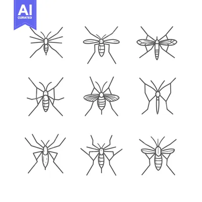 Nine Gray Line Drawings of Mosquitoes