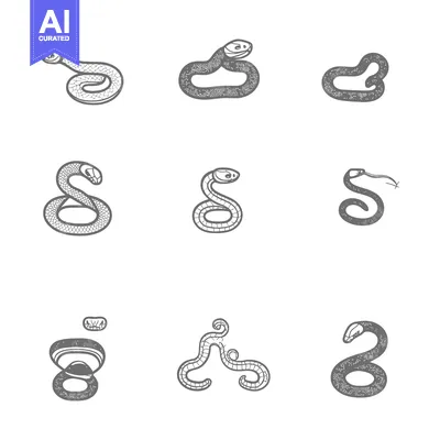 Nine Gray Snake Illustrations in Various Poses