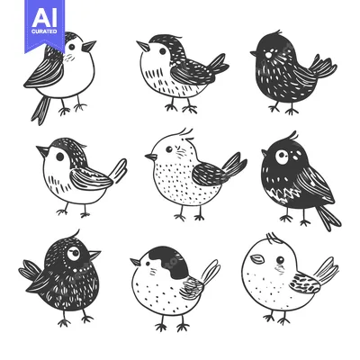 Popular premium asset: Nine Hand-Drawn Black and White Cartoon Birds
