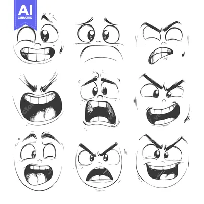 Aset premium populer: Nine Hand-Drawn Cartoon Faces Expressing Different Emotions