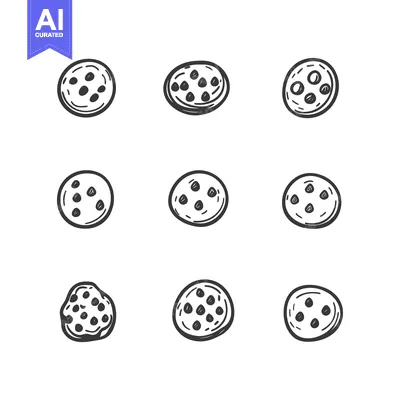 Aset desain premium: Nine Hand-Drawn Cookies with Chocolate Chips