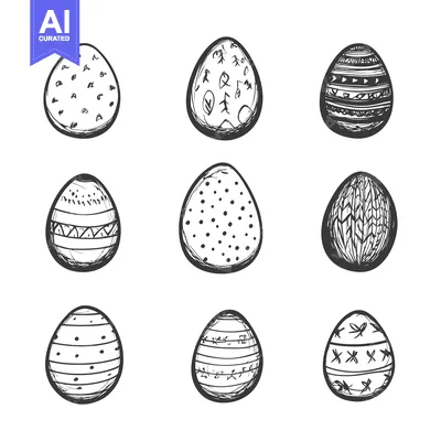 Nine Hand-Drawn Easter Eggs with Various Patterns