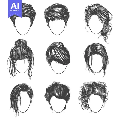 Nine Hand-Drawn Illustrations of Women's Hairstyles