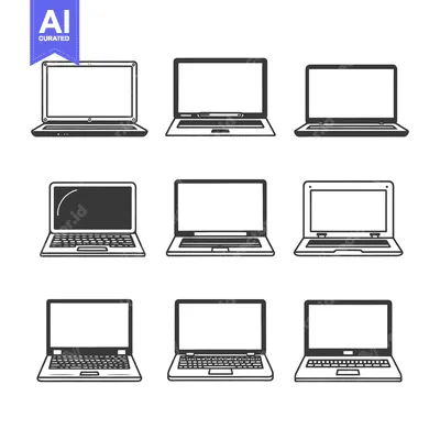 Aset desain premium: Nine Hand-Drawn Laptop Illustrations in Different Views