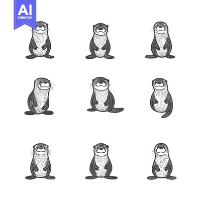 Aset desain premium: Nine Hand-Drawn Otters in Various Poses