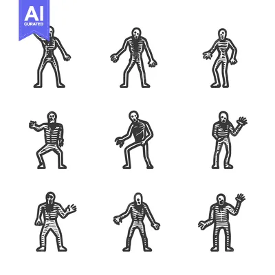 Aset premium populer: Nine Hand-Drawn Skeletons in Various Poses