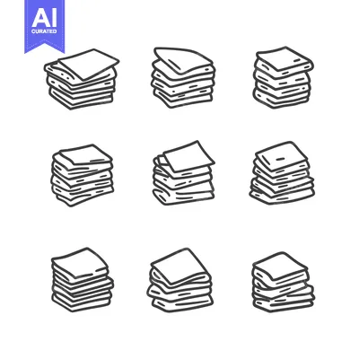 Premium design asset: Nine Hand-Drawn Stacks of Papers in Different Configurations