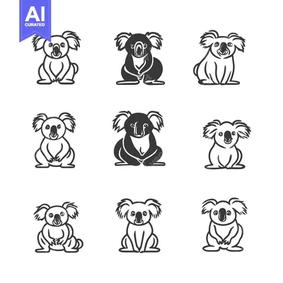 Aset premium populer: Nine Koala Bear Illustrations in Different Positions