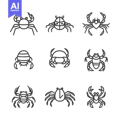 Aset premium populer: Nine Linear Crab Illustrations with Variations in Detail and Design