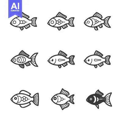 Aset premium populer: Nine Linear Drawings of Fish in Different Styles