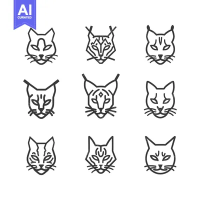 Premium design asset: Nine Line Art Cat Head Illustrations