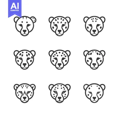 Aset premium populer: Nine Line Art Cheetah Heads with Spots