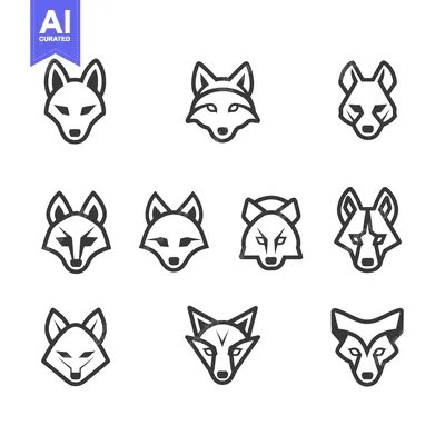 Aset desain premium: Nine Line Art Fox Head Illustrations