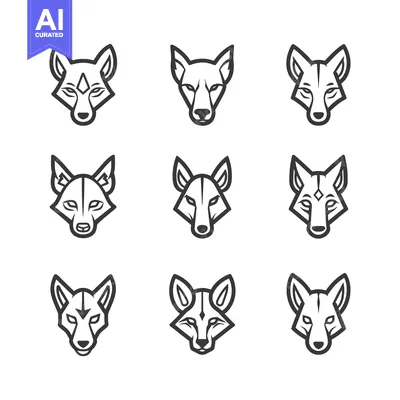Aset desain premium: Nine Line Art Fox Head Illustrations