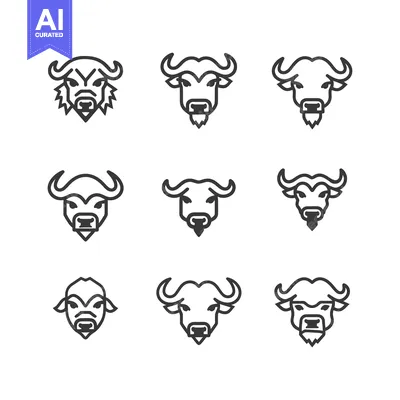Aset premium populer: Nine Line Art Illustrations of Buffalo Heads