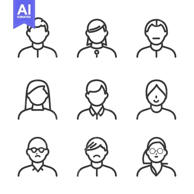 Premium design asset: Nine Line Art Illustrations of Human Head and Shoulders