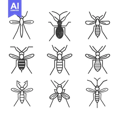 Nine Line Art Illustrations of Mosquitoes in Different Poses