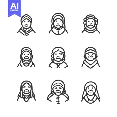 Premium design asset: Nine Line Art Illustrations of Senior Citizens with Different Hairstyl