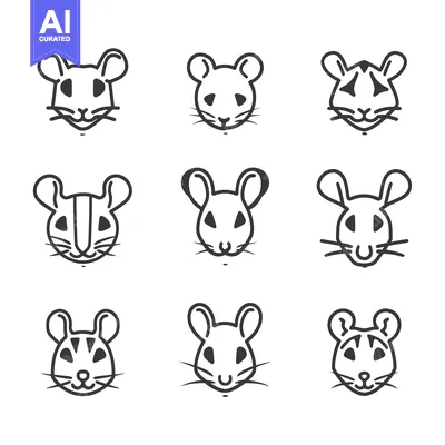 Aset premium populer: Nine Line Art Mouse Faces with Various Features