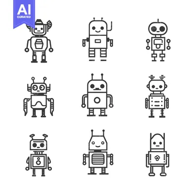 Popular premium asset: Nine Line Art Robots with Unique Designs and Expressions
