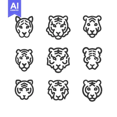 Aset premium populer: Nine Line Art Tiger Heads Facing Forward