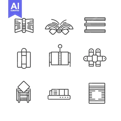 Nine Line Drawings Depicting Different Types of Books