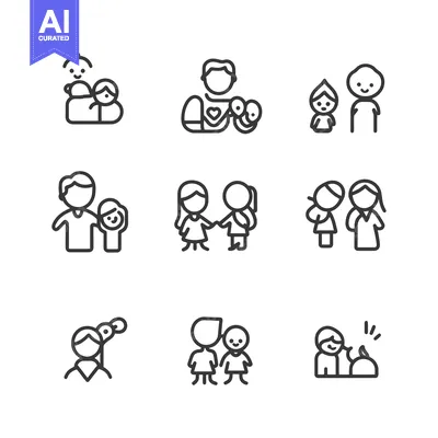 Nine Line Drawings Depicting Family Relationships