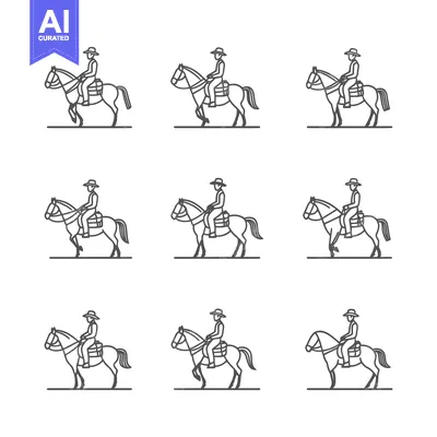 Nine Line Drawings of a Cowboy Riding a Horse