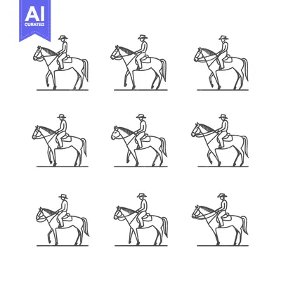 Aset desain premium: Nine Line Drawings of a Cowboy Riding a Horse