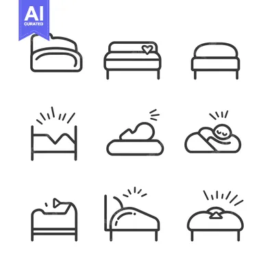 Aset desain premium: Nine Line Drawings of Beds and Sleeping Positions