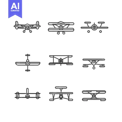 Popular premium asset: Nine Line Drawings of Biplanes in Different Orientations