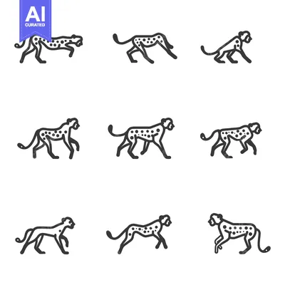 Aset premium populer: Nine Line Drawings of Cheetahs in Various Poses