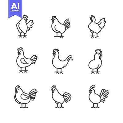 Aset premium populer: Nine Line Drawings of Chickens and Roosters