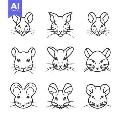 Aset premium populer: Nine Line Drawings of Chinchilla Faces with Variations in Ear Shape an