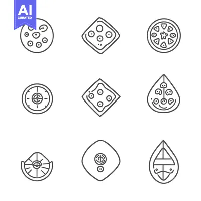 Aset desain premium: Nine Line Drawings of Circular and Geometric Shapes with Internal Patt