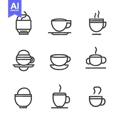 Aset premium populer: Nine Line Drawings of Coffee Cups with Steam