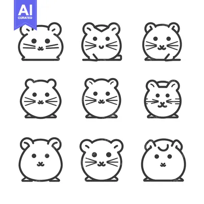 Aset desain premium: Nine Line Drawings of Cute Cartoon Hamsters